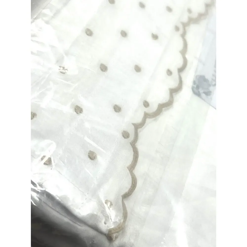 Shabby Chic Embroidered Cotton Queen Sheet Set Scallop Dot NATURAL TAN BEIGE